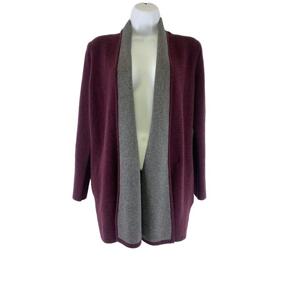 Ann Taylor Petite Sweater Cardigan Open Front Wool Blend Burgundy Gray Women XSP - Picture 1 of 10